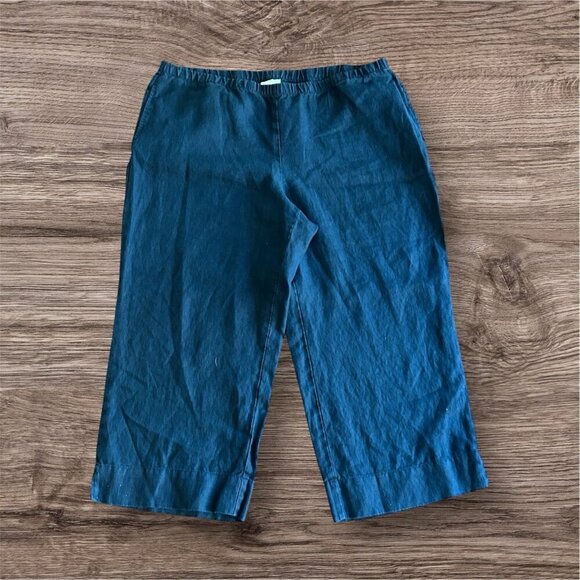 J. Jill Love Linen Pure Linen Wide Leg Crop Pullon Pants Black Lagenlook Plus 1X - Picture 1 of 6